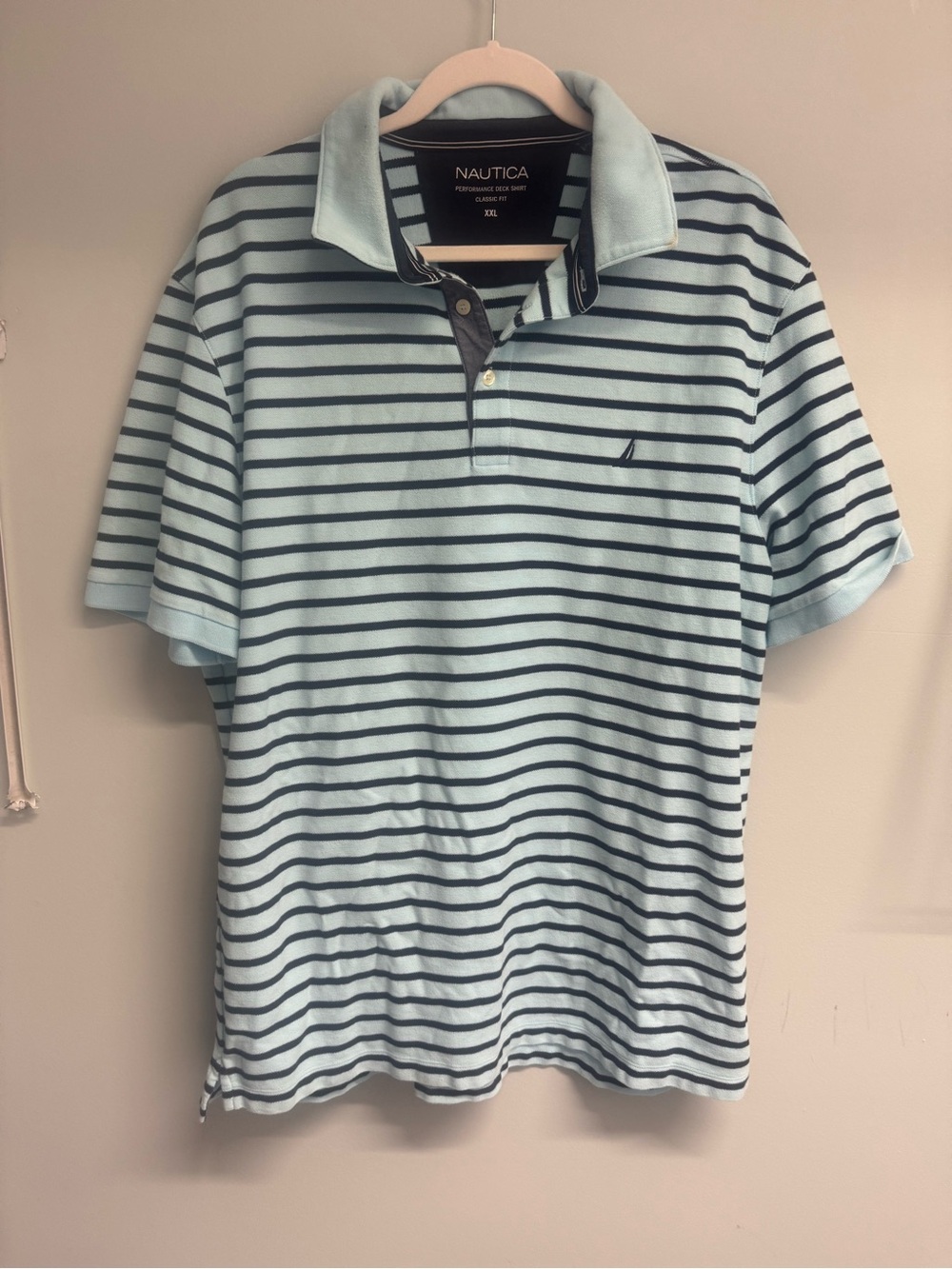 Nautica Men's Pale Blue Polo with Navy Stripes